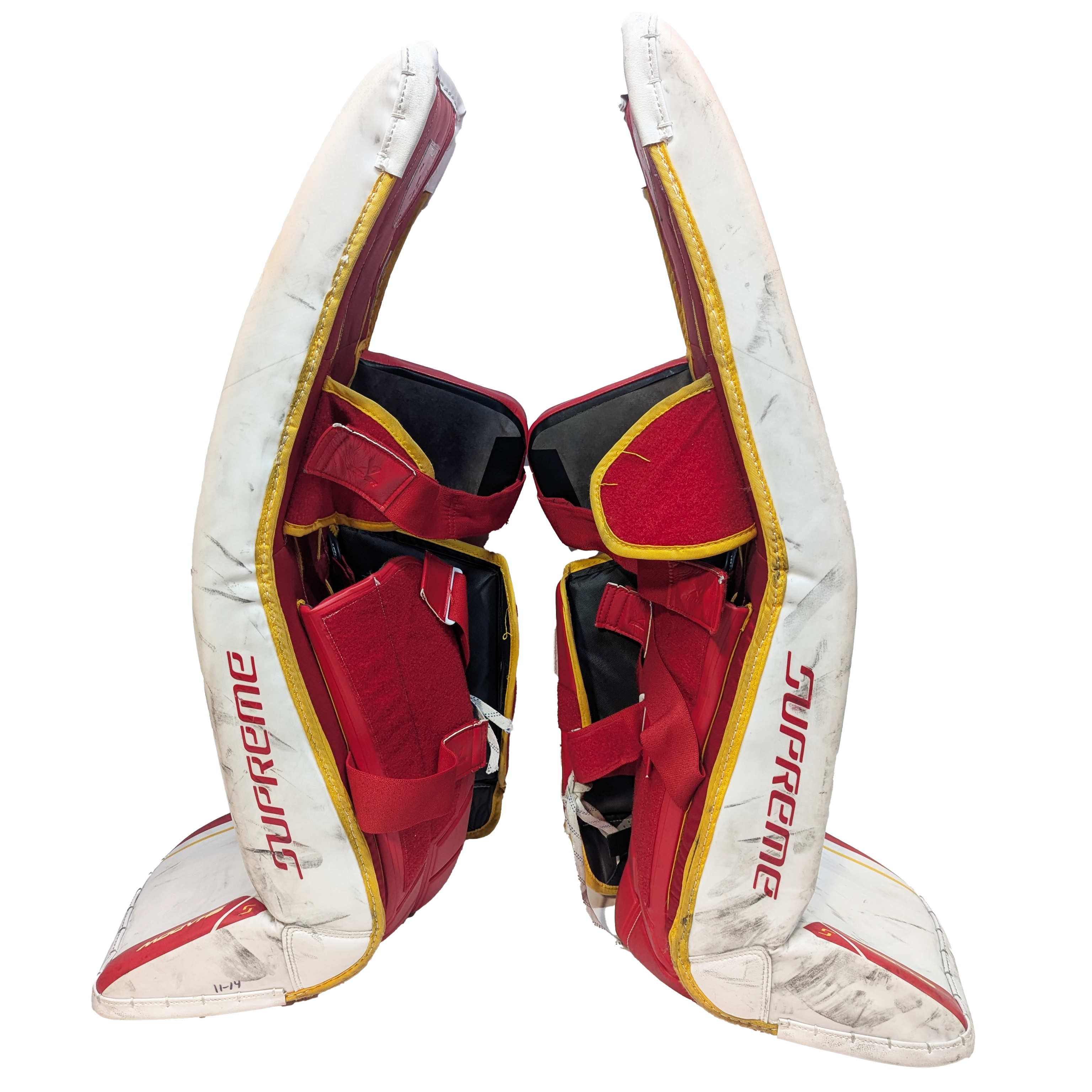 Bauer Supreme Shadow - Used AHL Pro Stock Goalie Full Set (White/Red/Yellow)
