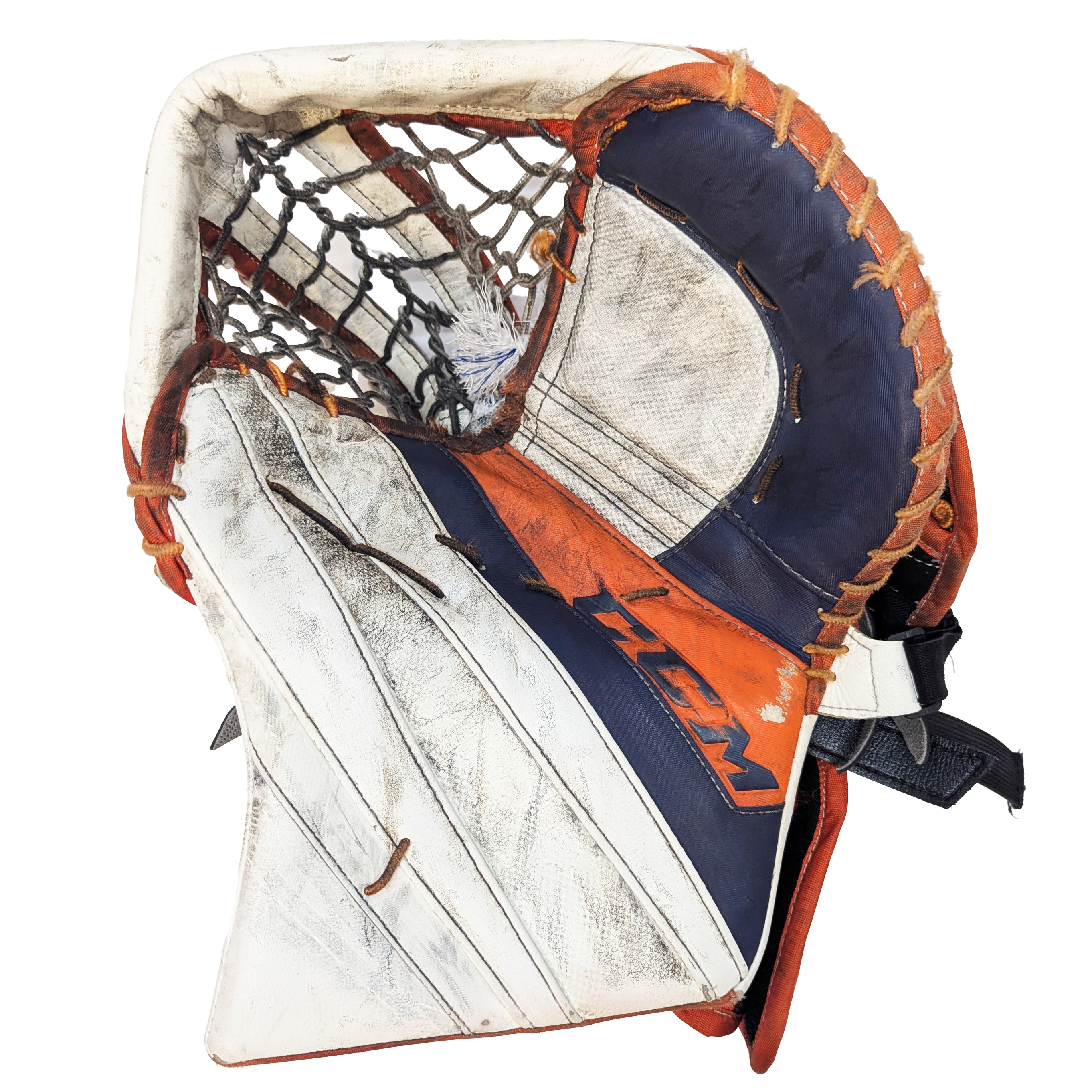 CCM Extreme Flex 5 - Used Pro Stock Goalie Glove (White/Orange/Navy)