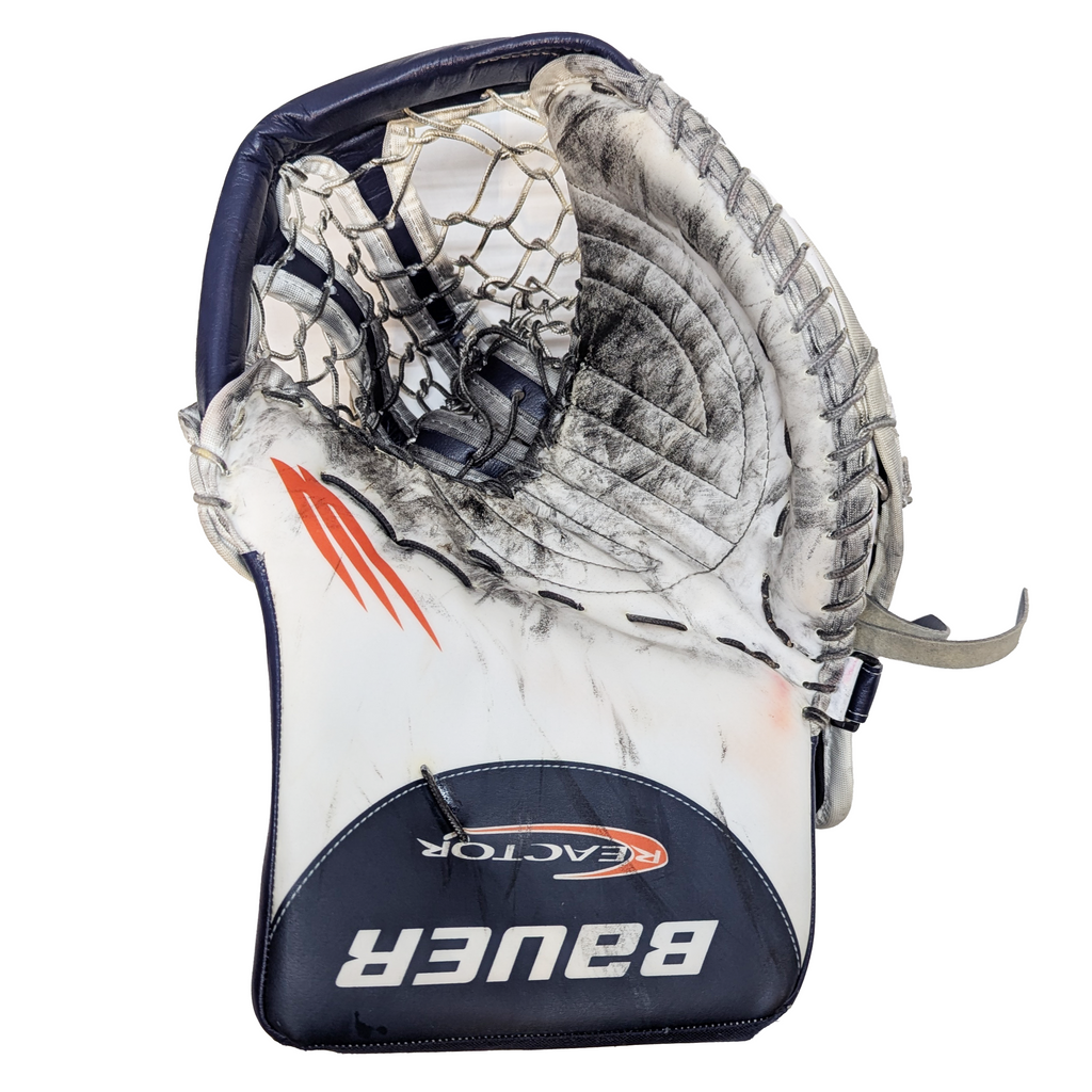 Bauer Vapor Hyperlite - Used WHL Pro Stock Goalie Trapper (White/Navy/Orange) *Dressed as Reactor*