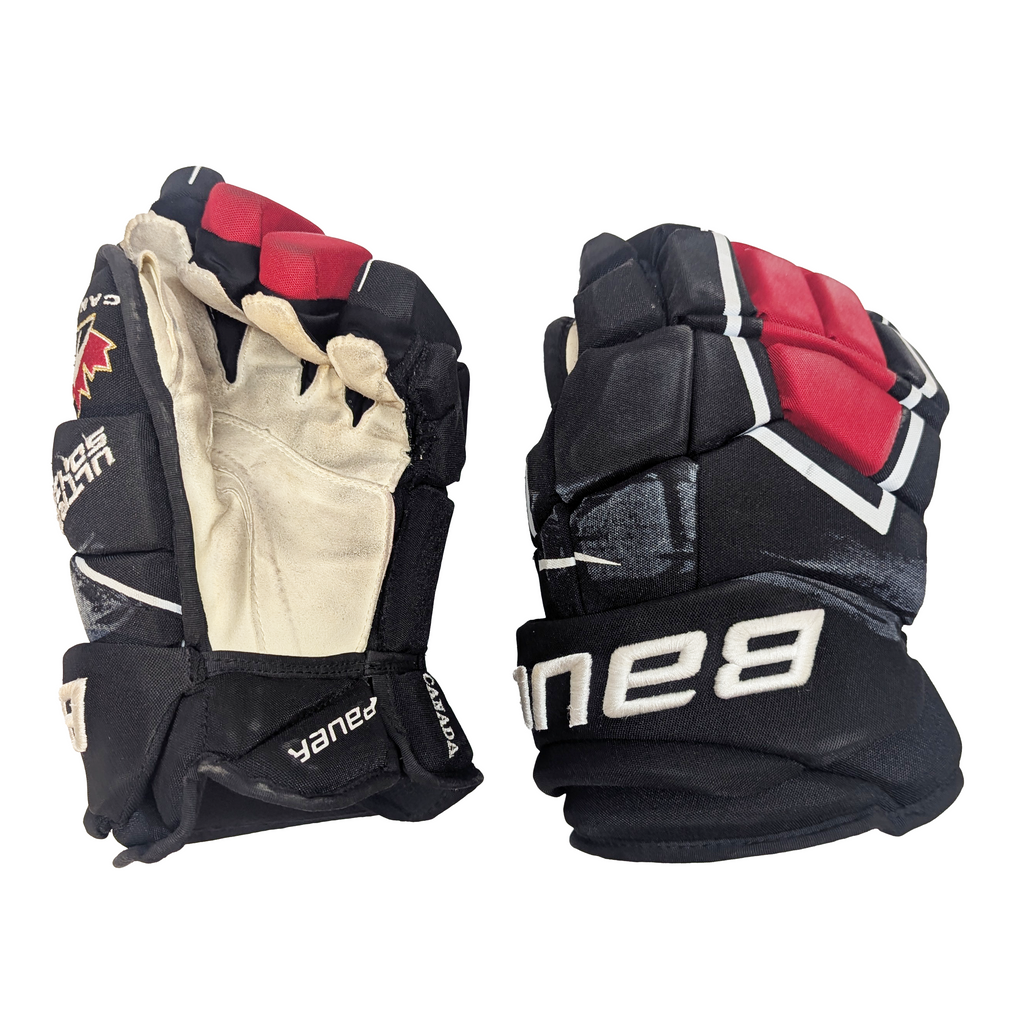 Bauer Supreme Ultrasonic -  Used Team Canada Pro Stock Hockey Gloves (Black/White/Red)