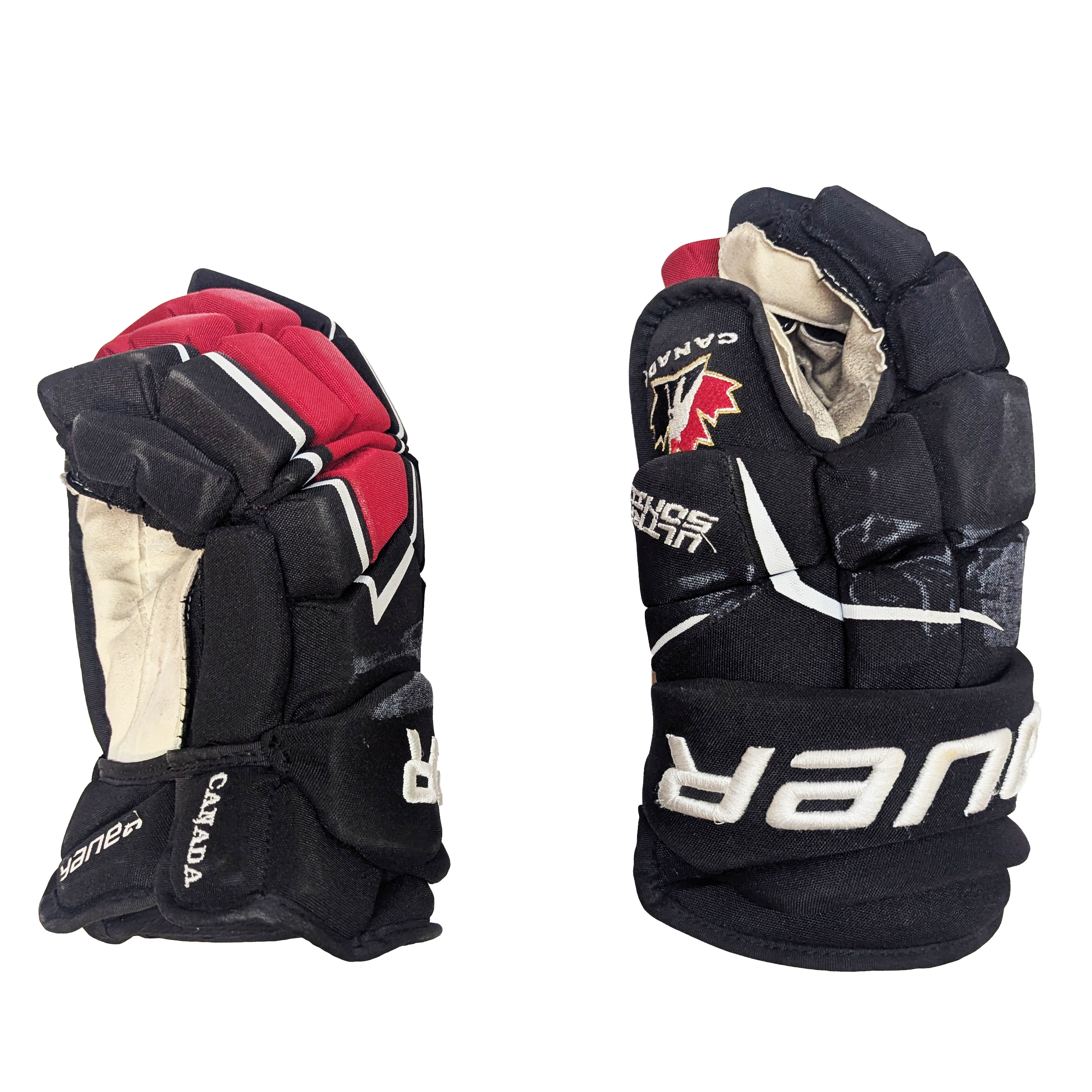 Bauer Supreme Ultrasonic -  Used Team Canada Pro Stock Hockey Gloves (Black/White/Red)
