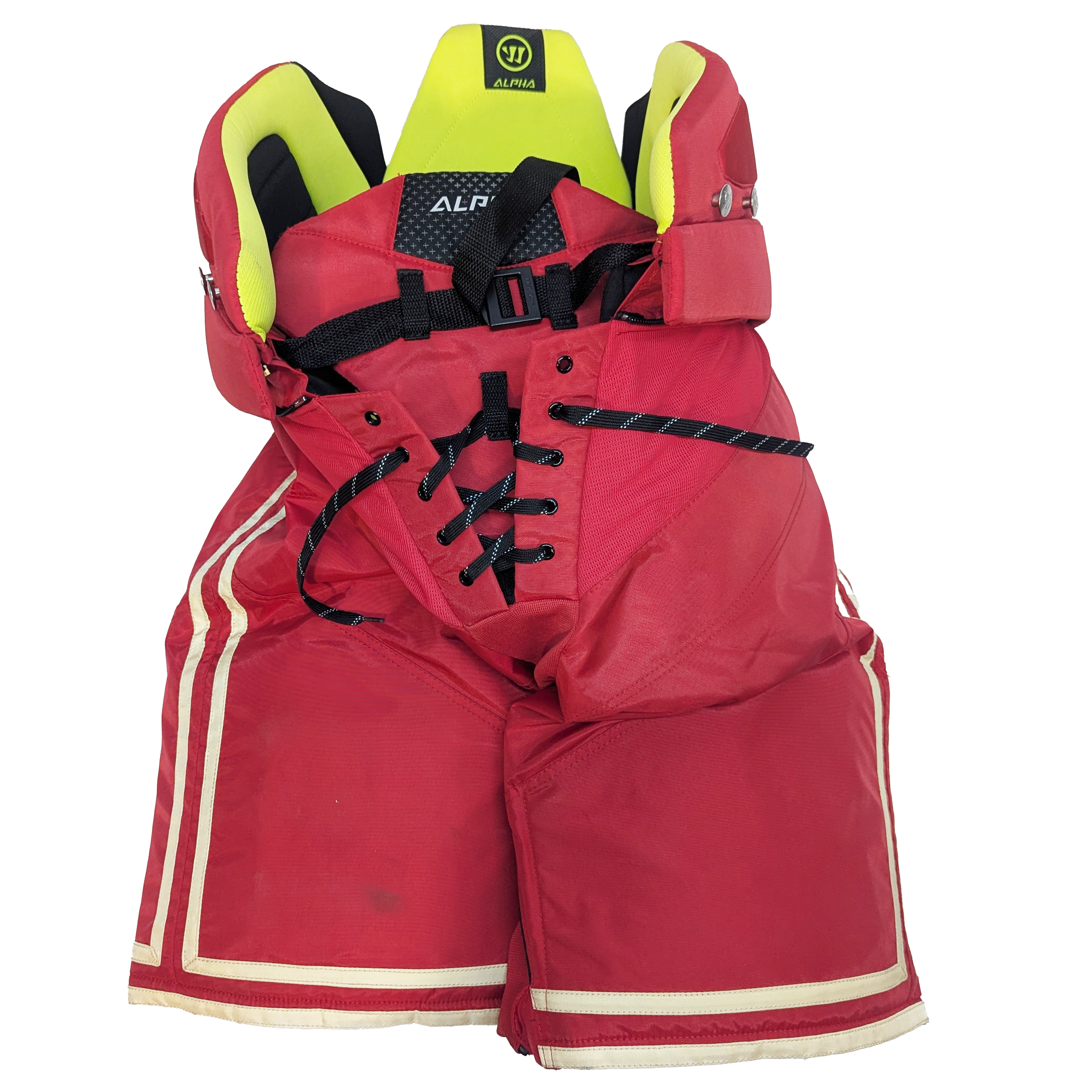 Warrior Alpha Pro - Used NHL Pro Stock Hockey Pants - Calgary Flames Heritage Classic (Red/Gold)