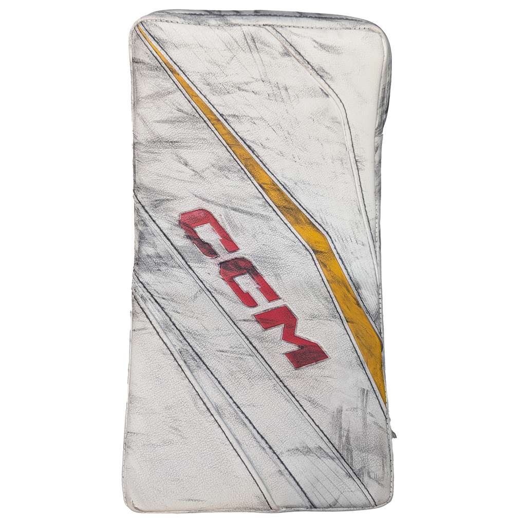 CCM Extreme Flex 6 - Used AHL Pro Stock Goalie Blocker (White/Red/Yellow)