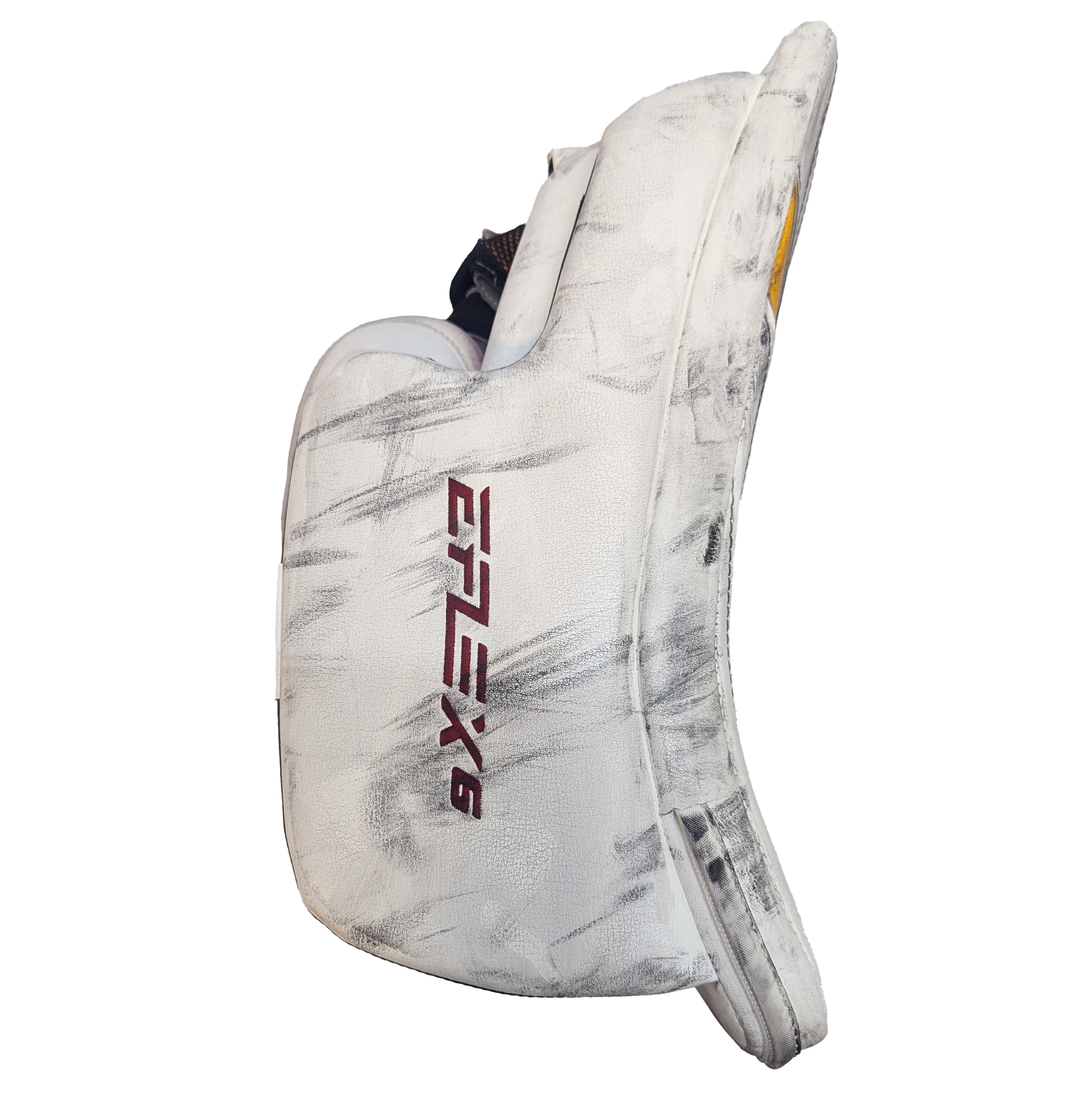 CCM Extreme Flex 6 - Used AHL Pro Stock Goalie Blocker (White/Red/Yellow)