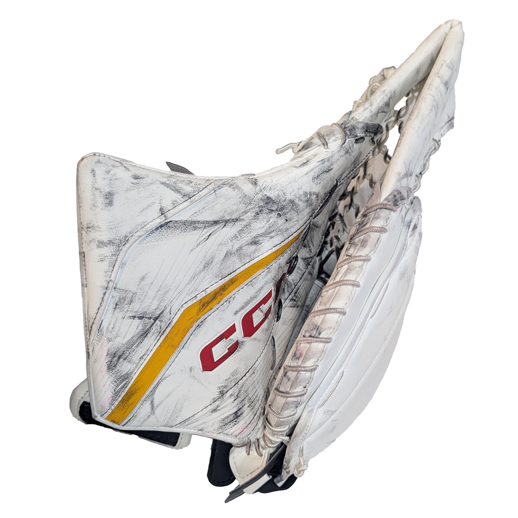 CCM Extreme Flex 6 - Used AHL Pro Stock Goalie Glove (White/Red/Yellow)