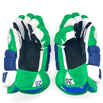 Warrior Covert QR1 Pro - NHL Used Pro Stock Glove - Sebastian Aho (Blue/Green/White)