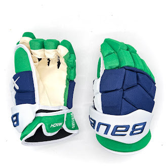 Bauer Supreme Mach - NHL Pro Stock Hockey Gloves - Michael Bunting (Blue/Green/White)