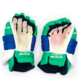 CCM HGTK - Used NHL Pro Stock Glove - Carolina Hurricanes (Blue/Green/White)